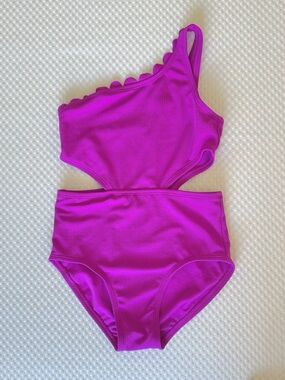 Art Class Scallop Neck One Strap One Piece Cutout Swim Suit, Girls Size Medium 8